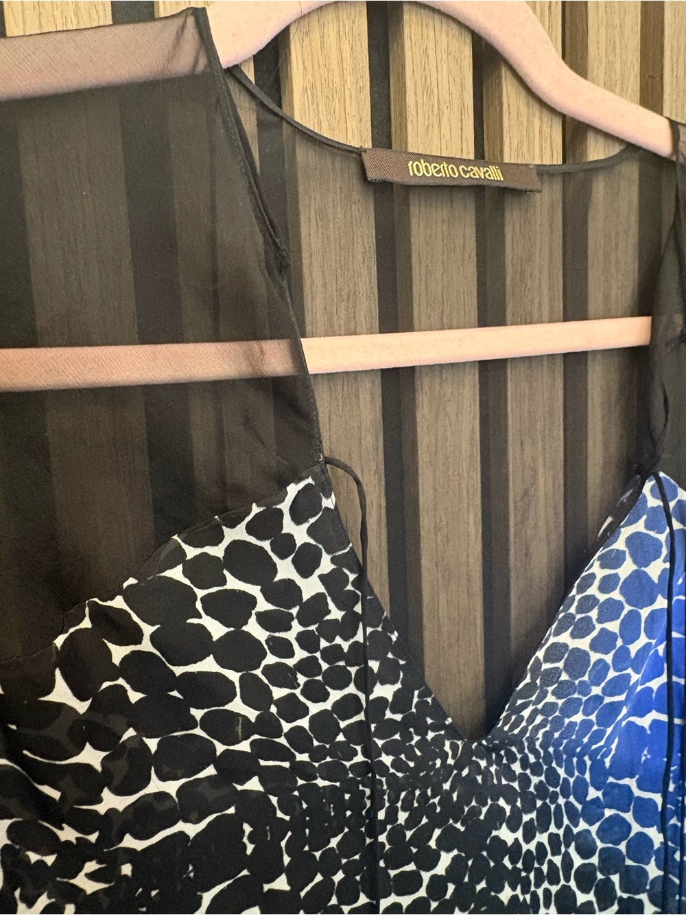 Roberto Cavalli Blue and Black Animal-Print Sheer Tunic 2k2 - Picture 2 of 3